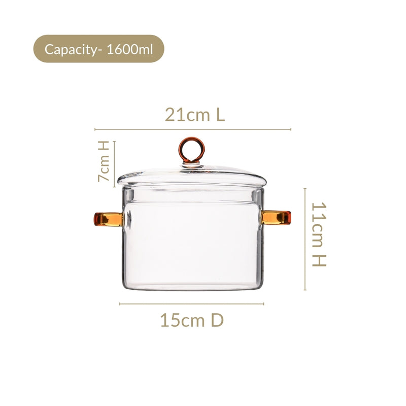 Borosilicate Cooking Pot With Tinted Handles 1600ml