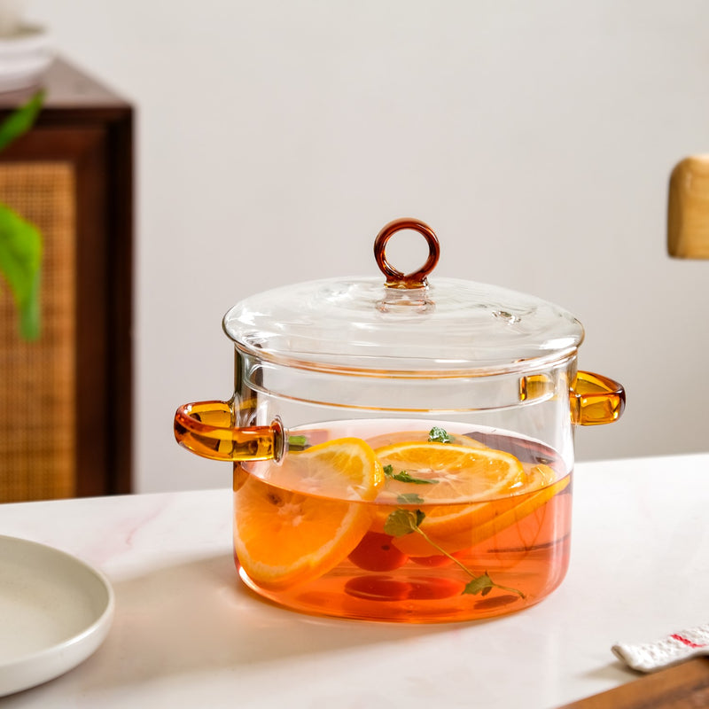 Borosilicate Cooking Pot With Tinted Handles 1600ml
