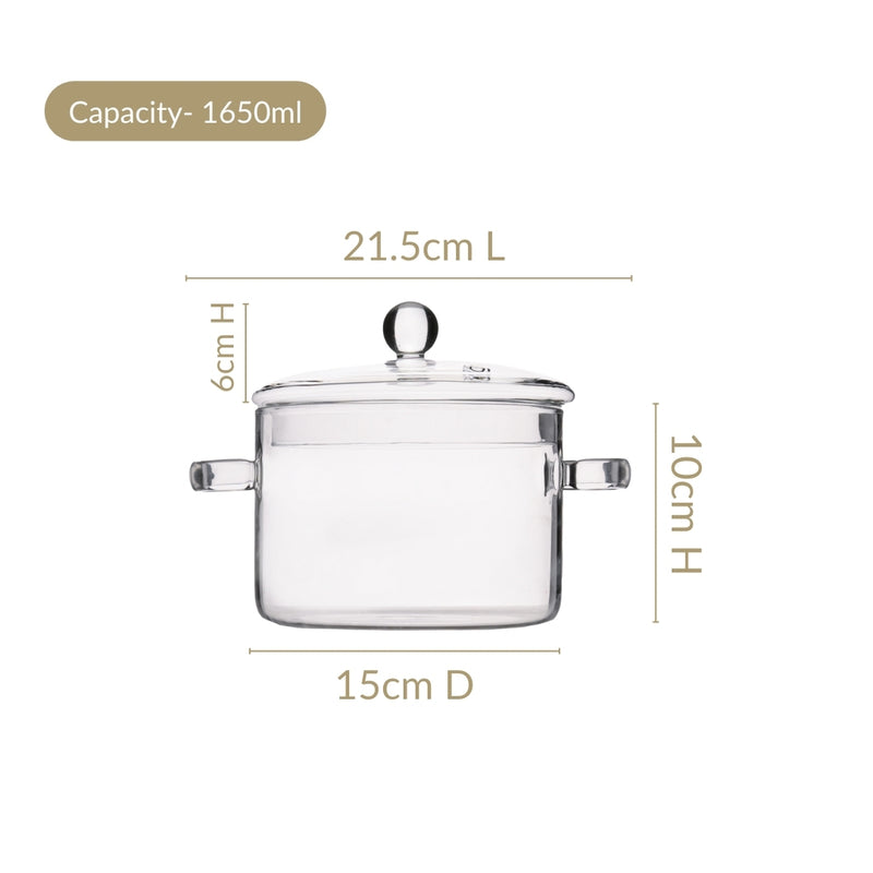 Borosilicate Glass Stovetop Cooking Pot 1750ml