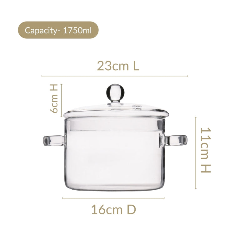 Borosilicate Glass Stovetop Cooking Pot 1750ml