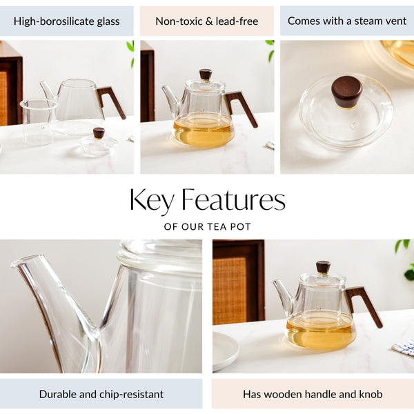 Fusion Wooden Handle Glass Teapot With Infuser 1000ml