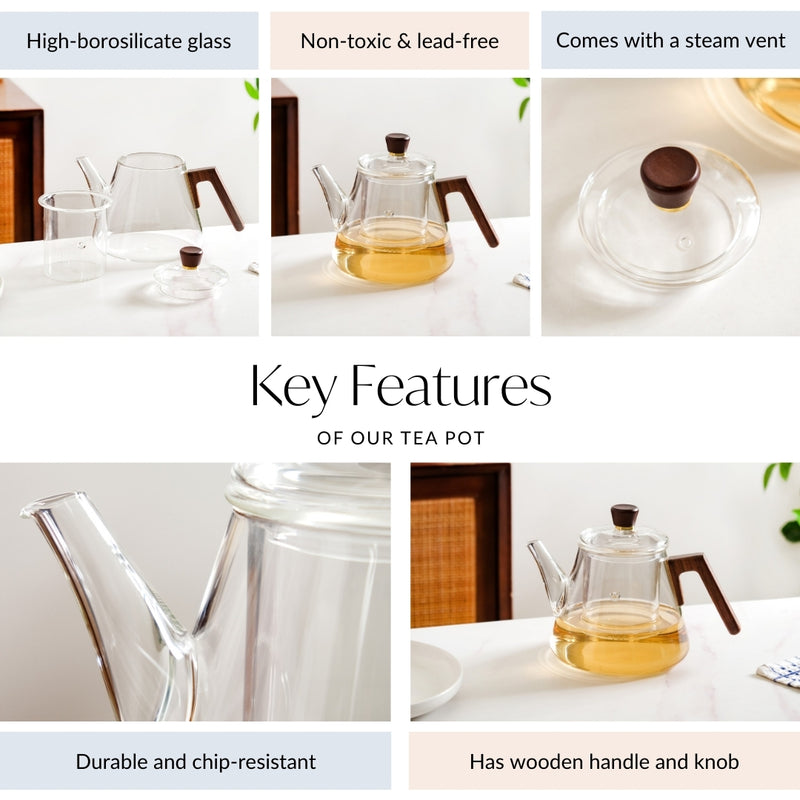 Borosilicate Glass Teapot With Wooden Handle And Infuser 1000ml