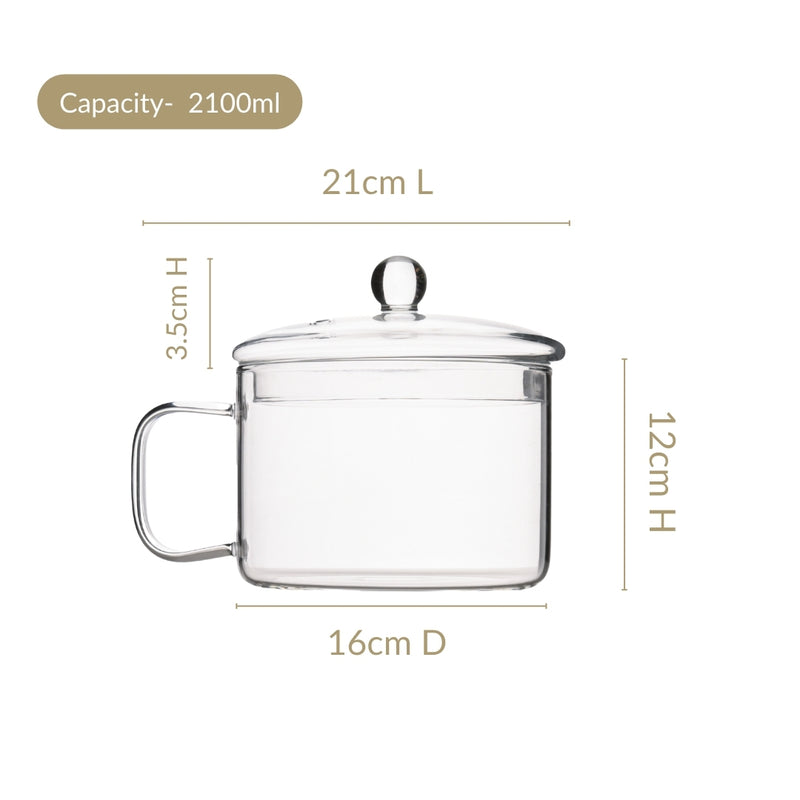 Borosilicate Multipurpose Glass Cooking Pot  2100ml