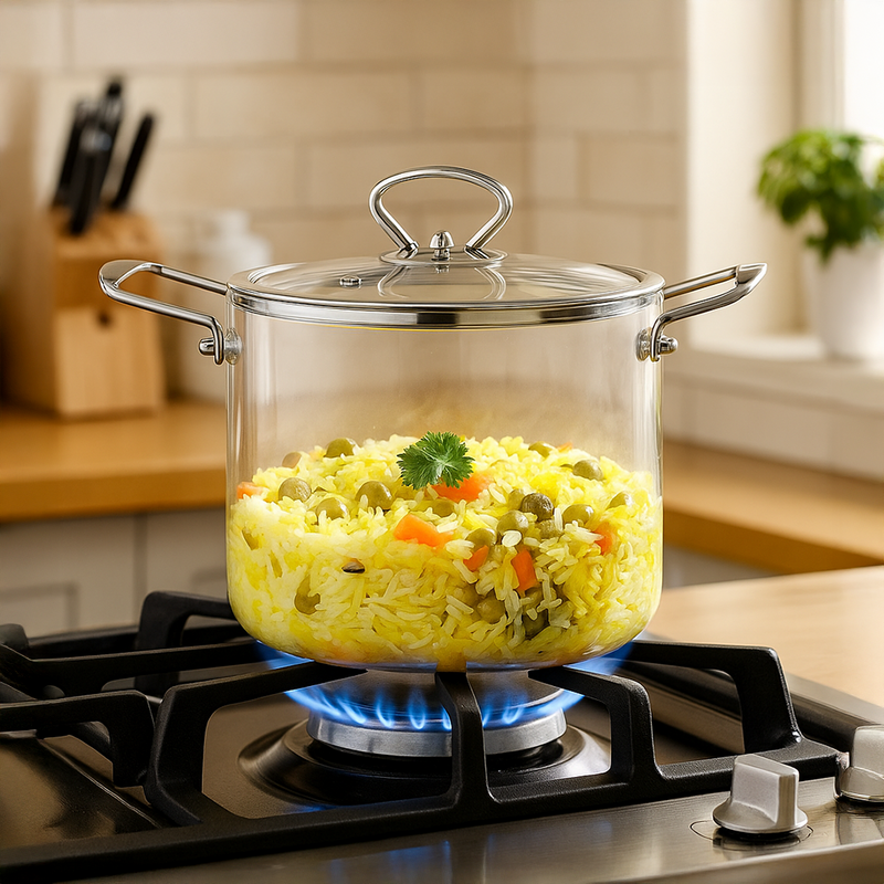 Borosilicate Pasta Cooking Pot With Metal Grip Large 4500ml