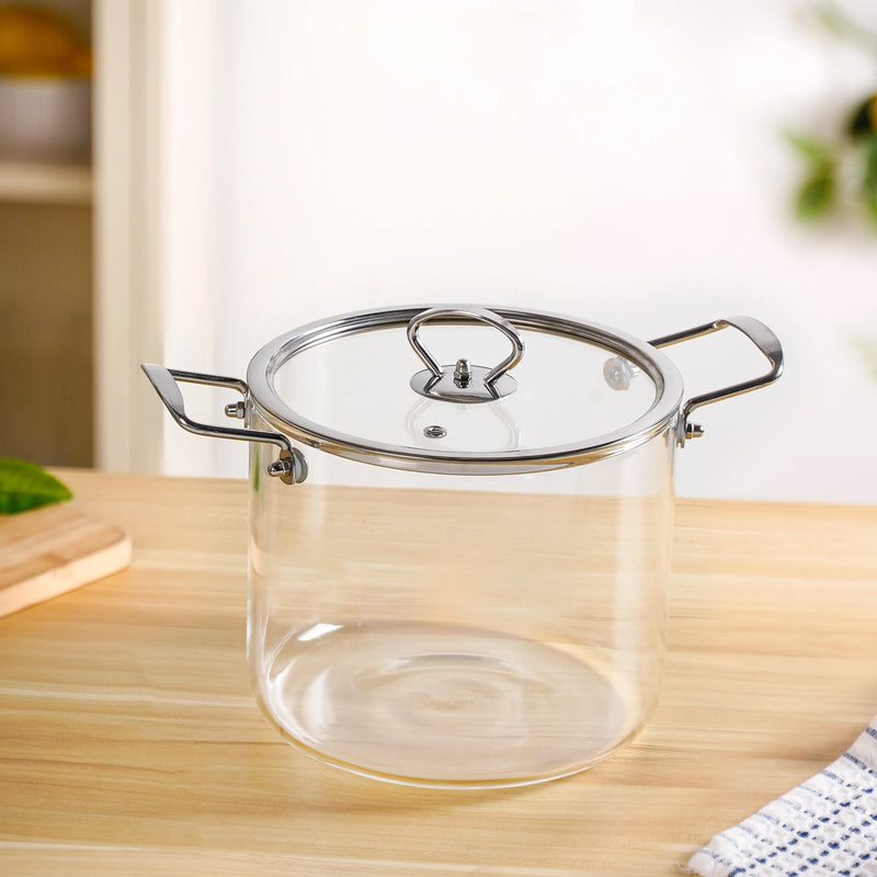 Borosilicate Pasta Cooking Pot With Metal Grip Large 4500ml