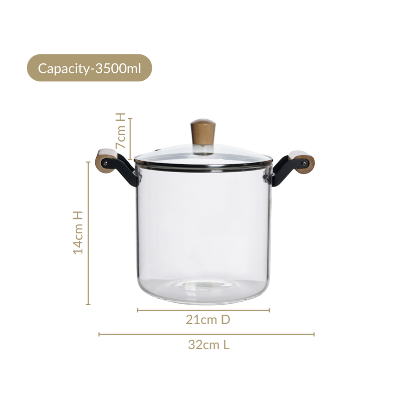 Borosilicate Simmer Pot With Handle Medium 3500ml