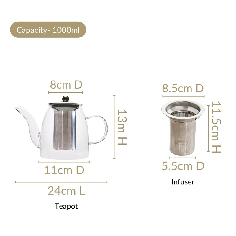 Borosilicate Transparent Teapot 1000ml