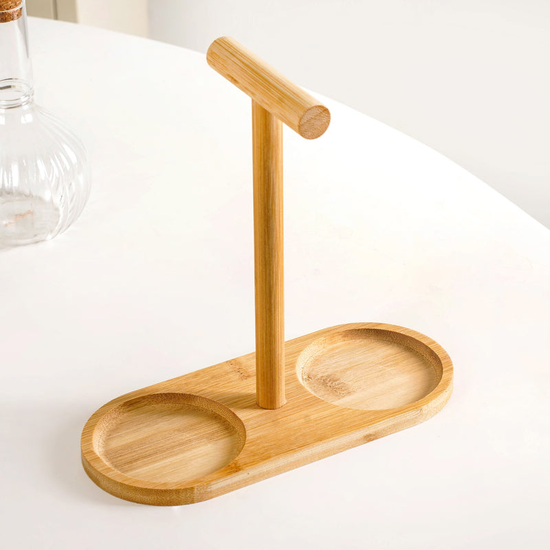 Borosilicate Glass Oil And Vinegar Bottle With Bamboo Stand Set Of 3 300ml