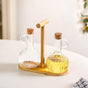 Borosilicate Glass Oil And Vinegar Bottle With Bamboo Stand Set Of 3 300ml