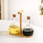 Borosilicate Glass Oil And Vinegar Bottle With Bamboo Stand Set Of 3 300ml