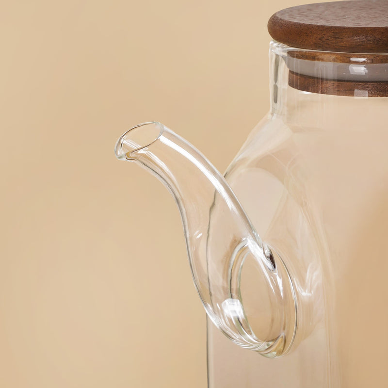 Borosilicate Glass Oil Pot With Wooden Lid 1000ml