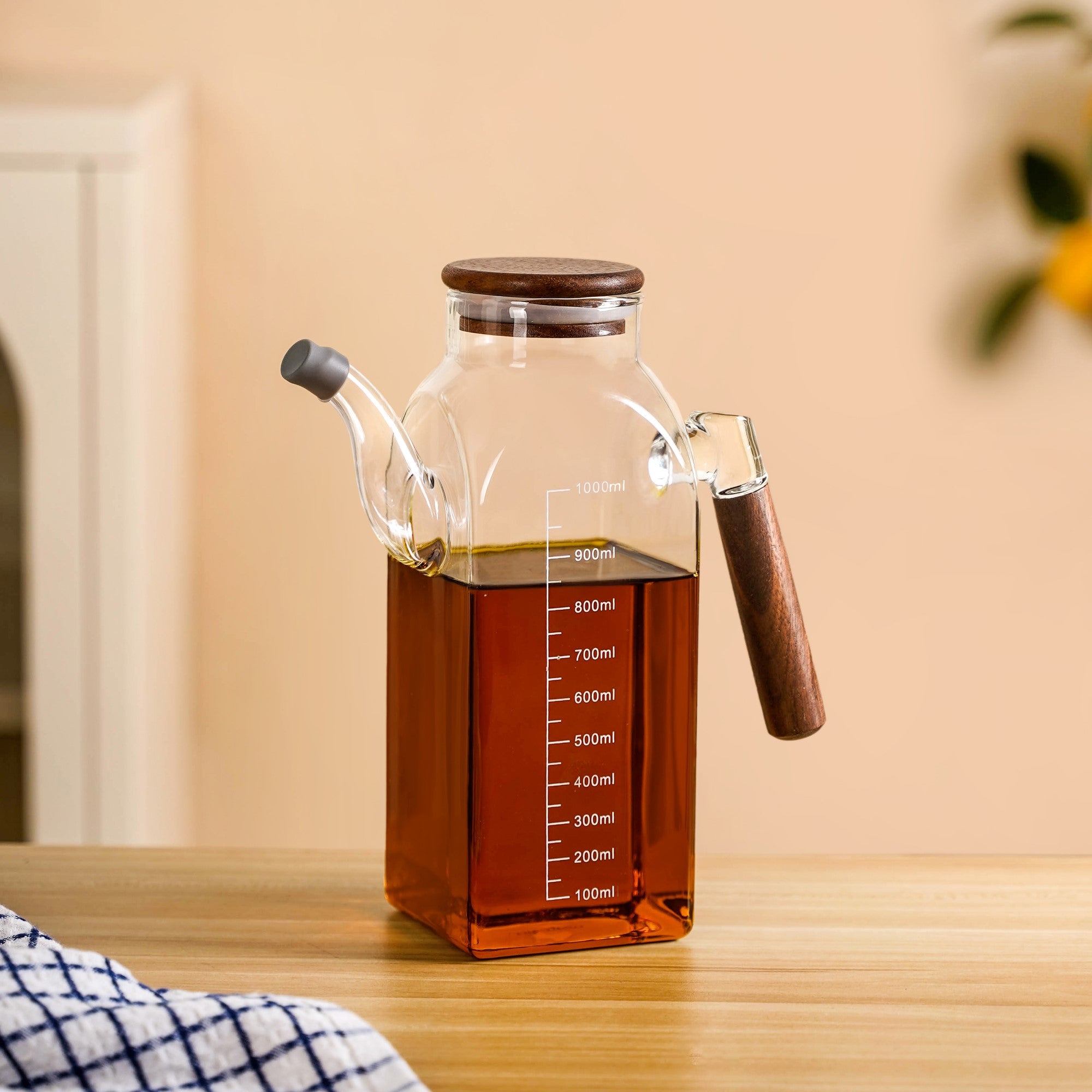 Fusion Glass Oil Dispenser With Wooden Lid 1000ml