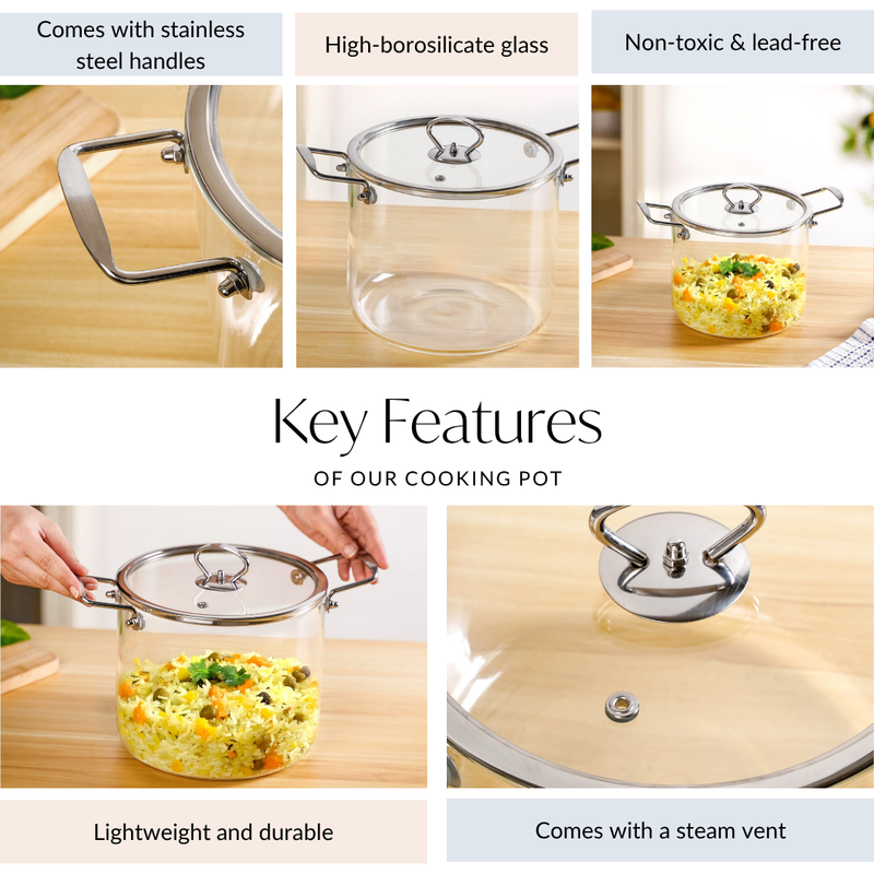 Borosilicate Pasta Cooking Pot With Metal Grip Large 4500ml