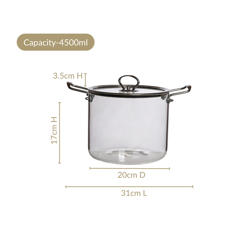 Borosilicate Pasta Cooking Pot With Metal Grip Large 4500ml