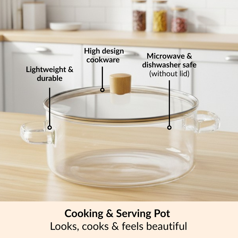 Borosilicate Glass Cooking Pot With Lid 2500ml
