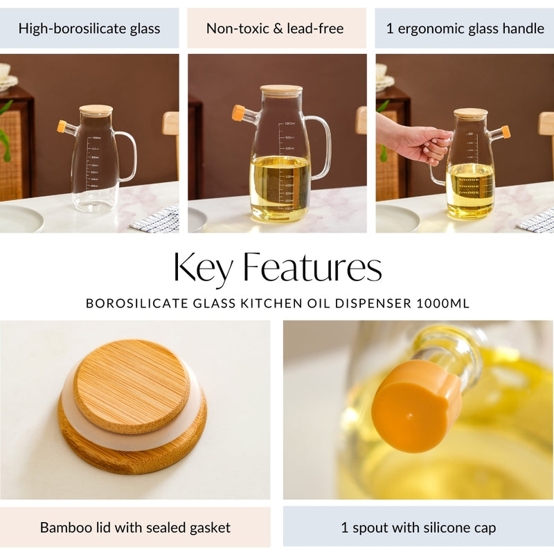 Borosilicate Glass Kitchen Oil Dispenser 1000ml