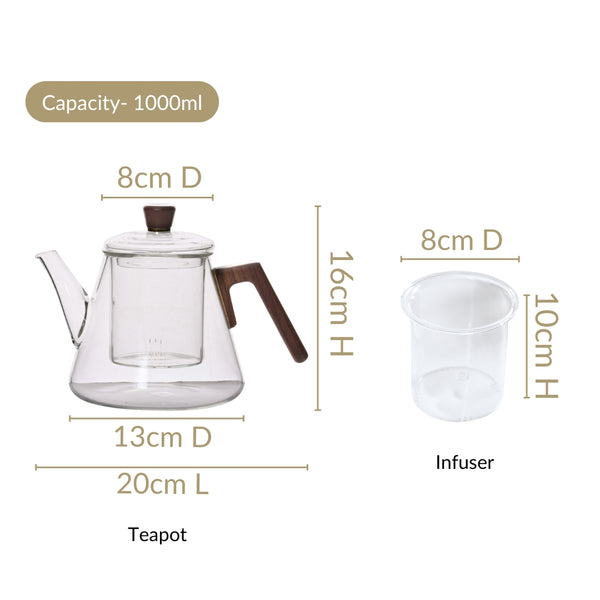 Fusion Wooden Handle Glass Teapot With Infuser 1000ml