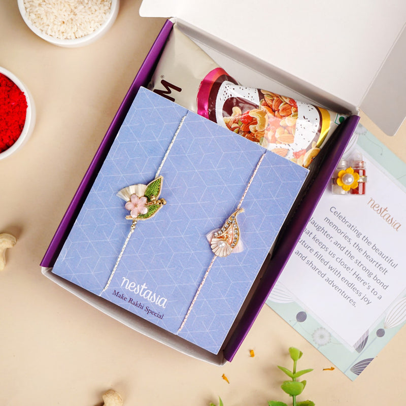 Botanic Bloom And Crystal Charm Rakhi Set of 2