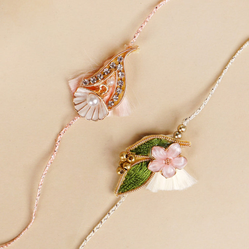 Botanic Bloom And Crystal Charm Rakhi Set of 2