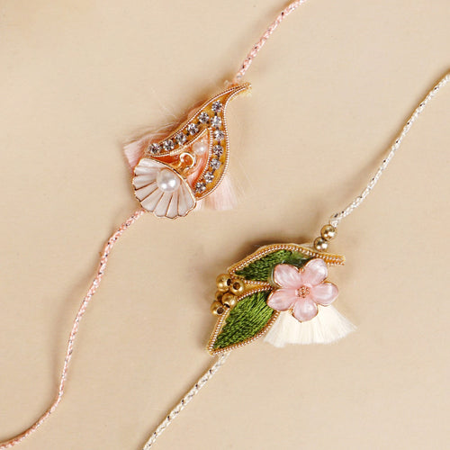 Botanic Bloom And Crystal Charm Rakhi Set of 2