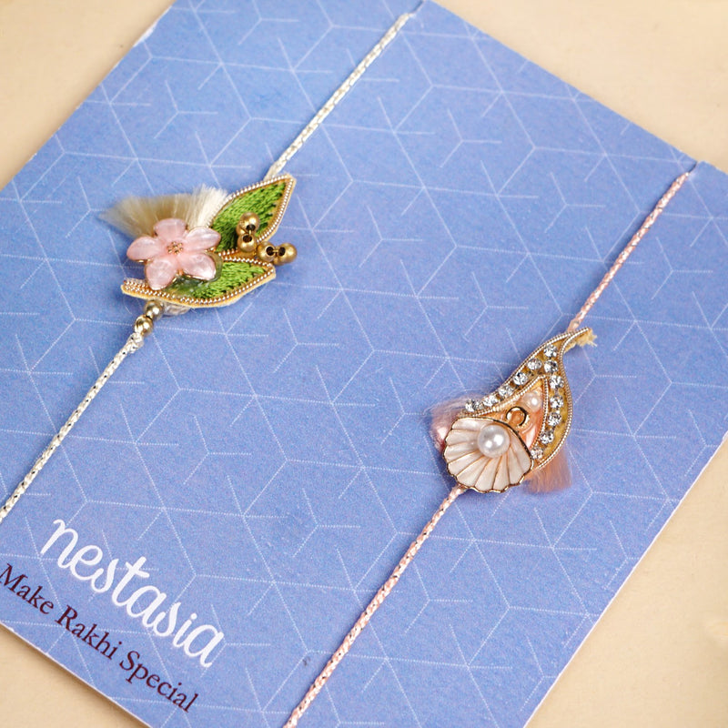 Botanic Bloom And Crystal Charm Rakhi Set of 2