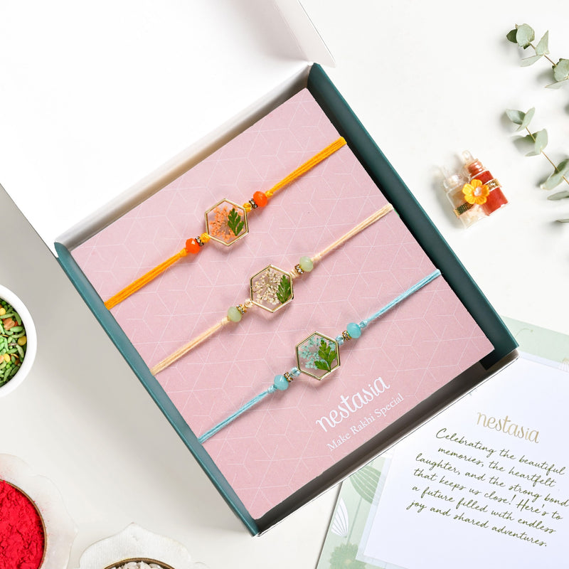 Botanical Love Rakhi Gift Set Of 4 With Box And Card