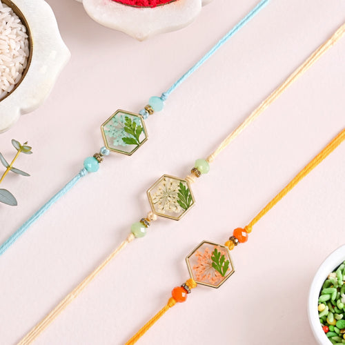 Botanical Love Rakhi Gift Set Of 4 With Box And Card