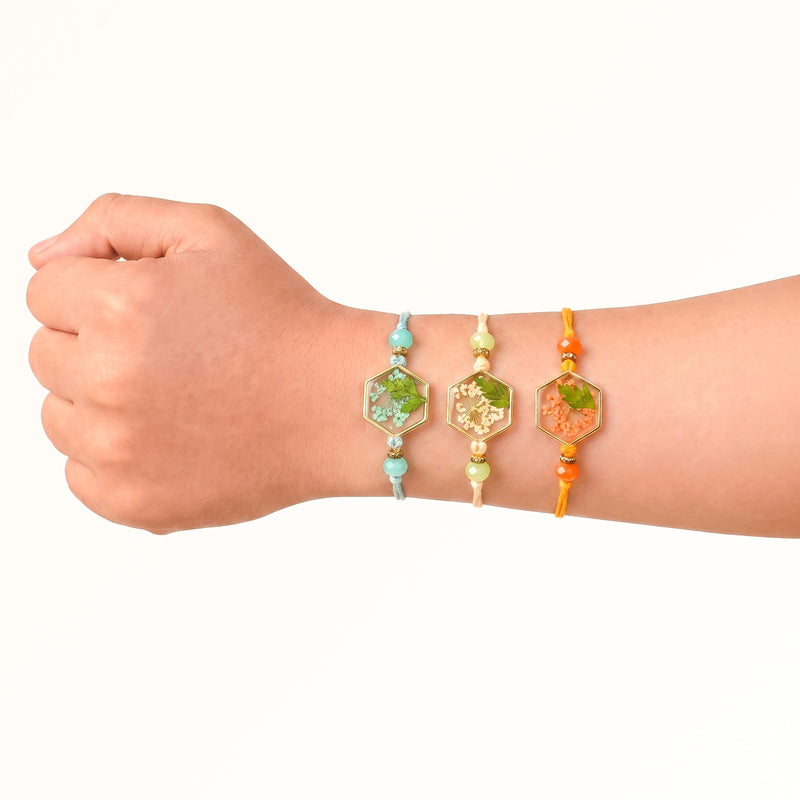Botanical Love Rakhi Gift Set Of 4 With Box And Card
