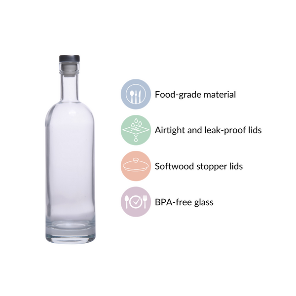 Set Of 4 Glass Water Bottle With Stopper 500ml