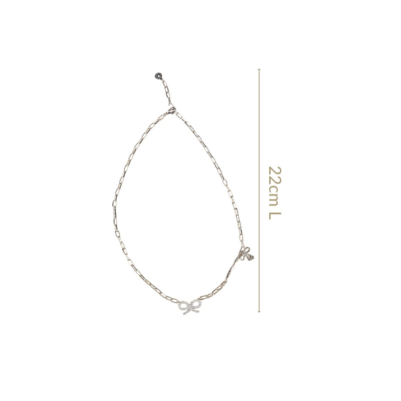 Bow Charm Silver Chain Necklace