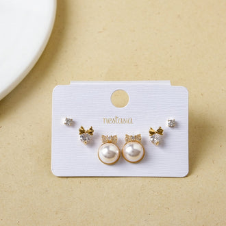 Bow Drop Stud Earrings Set Of 3