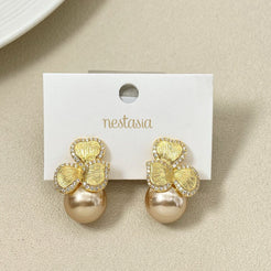 Bowed Pearl Drop Earrings Champagne