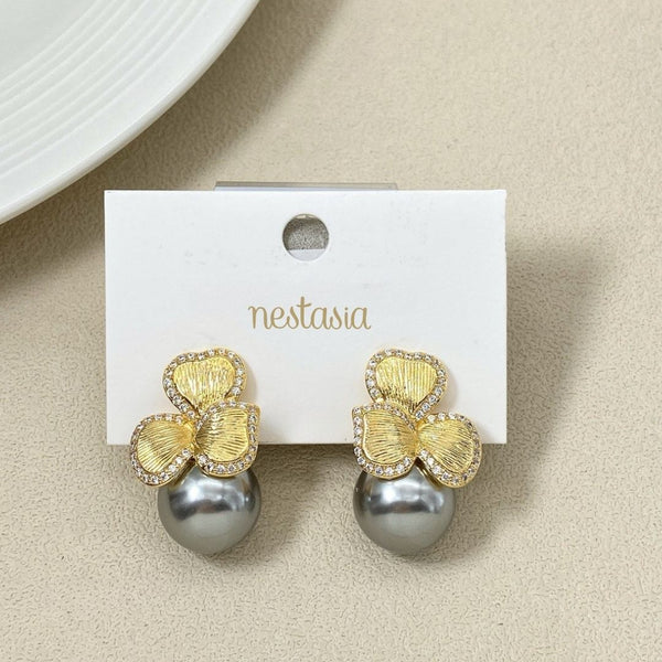 Bowed Pearl Drop Earrings Grey