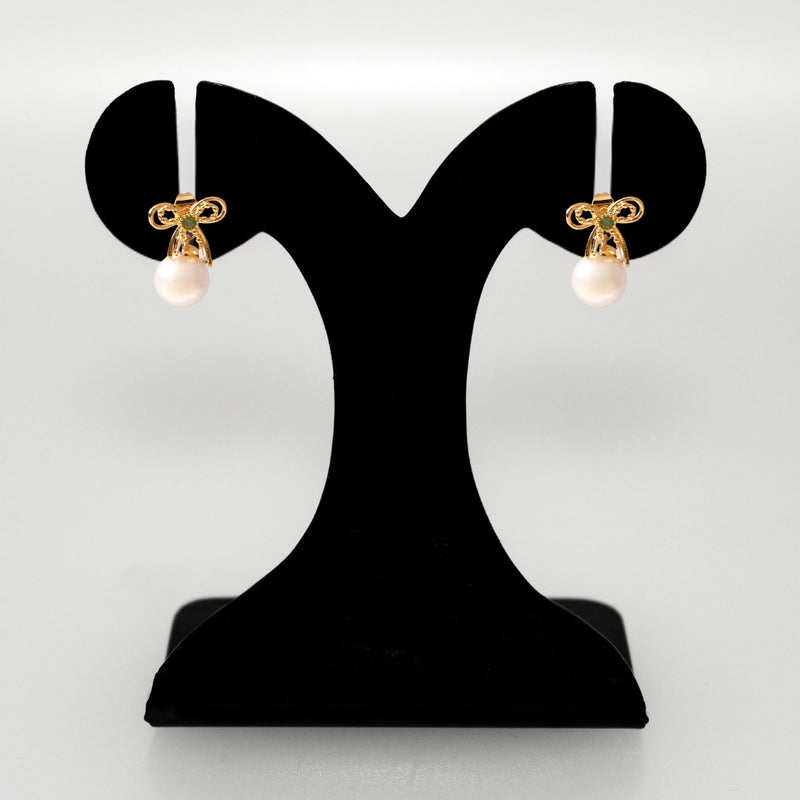 Bowed Pearl Front Back Drop Earrings