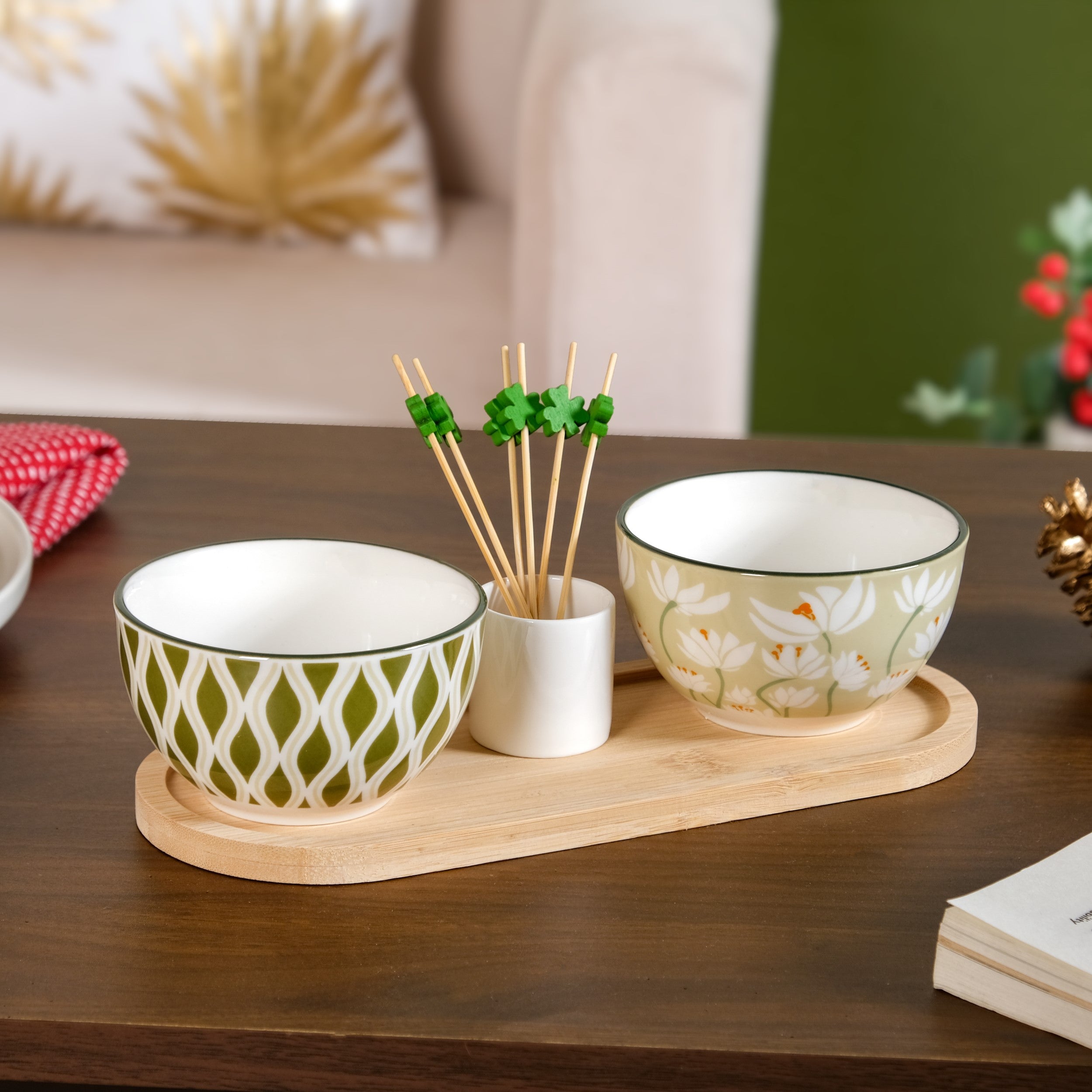 Sage Scape Bowl Tray And Toothpick Holder Set Of 5