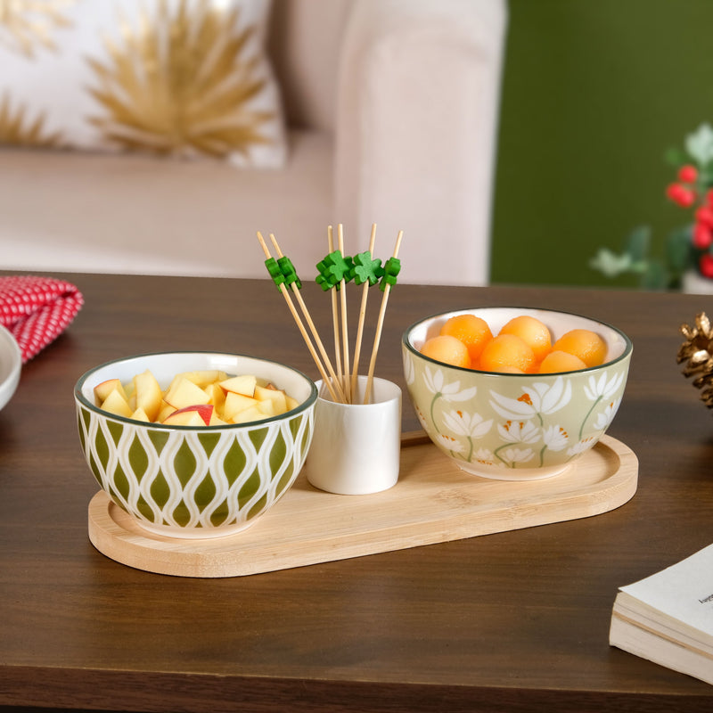 Bowl Tray And Toothpick Holder Set Of 5