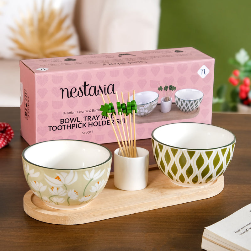 Bowl Tray And Toothpick Holder Set Of 5