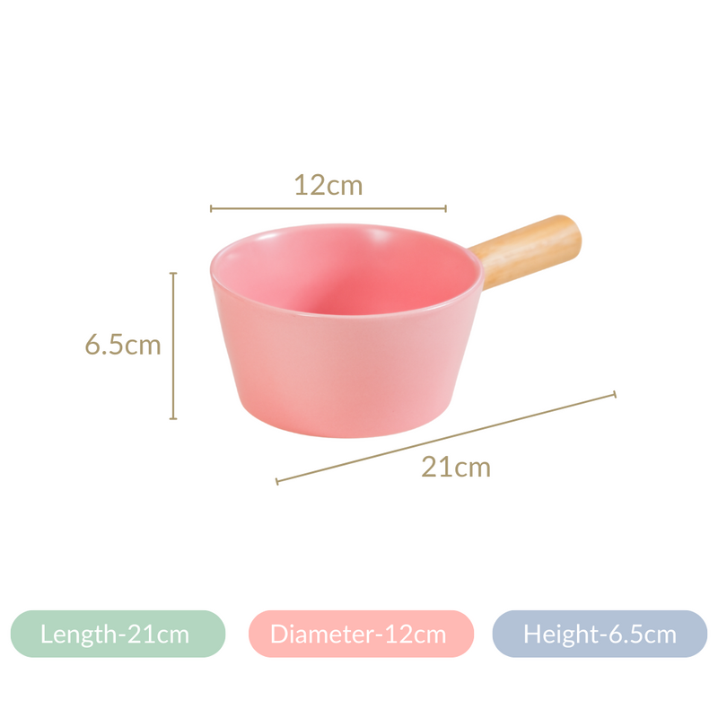 Bowl With Wooden Handle - Serving bowl, bowl with handle, ceramic bowl with handle, pink bowl