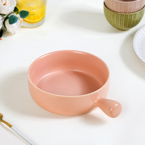 Peach Ceramic Bowl With Handle 700ml