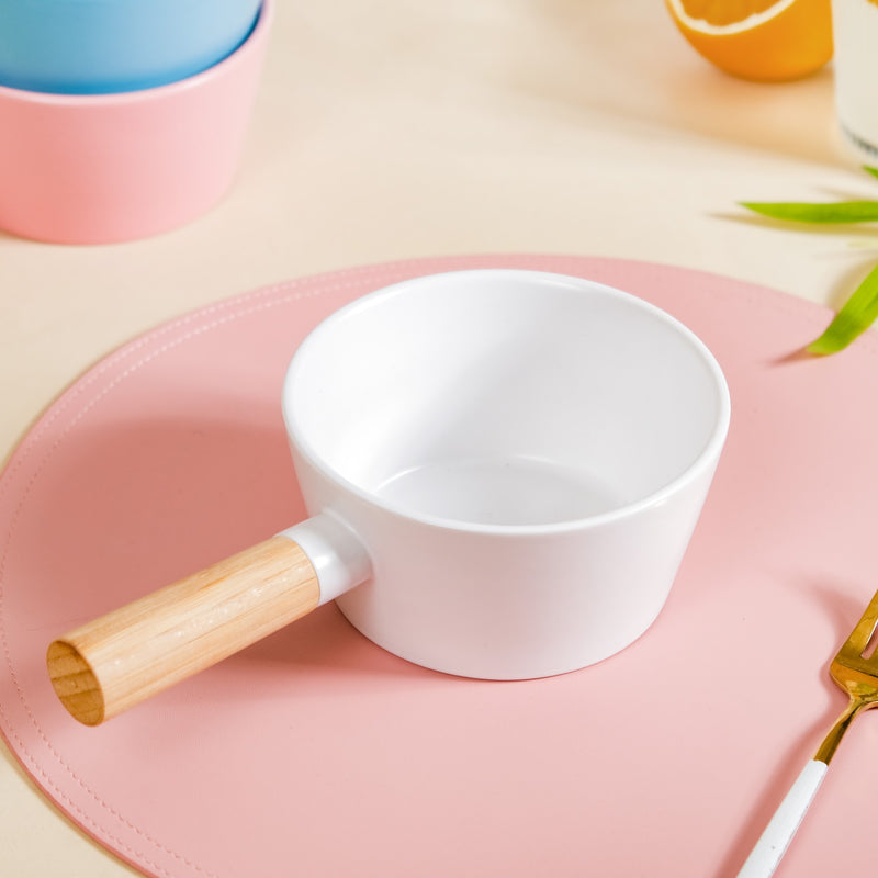Ceramic Snack Bowl With Handle White 450 ml - snack bowl, soup bowl, noodle bowl, salad bowls, bowl for snacks, bowl with handle
