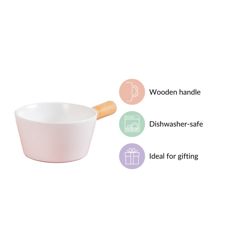 Ceramic Snack Bowl With Handle White 450 ml - snack bowl, soup bowl, noodle bowl, salad bowls, bowl for snacks, bowl with handle