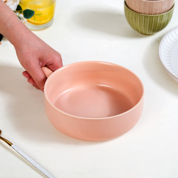 Peach Ceramic Bowl With Handle 700ml