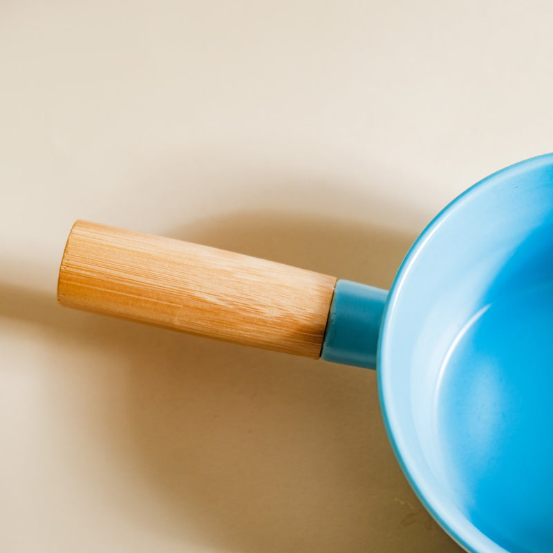 Ceramic Bowl With Wooden Handle Blue 450 ml - Serving bowl, bowl with handle, ceramic bowl with handle, blue bowl
