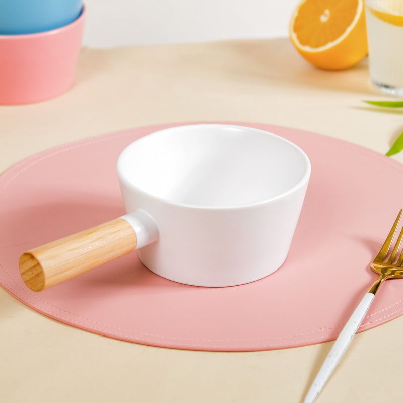 Ceramic Snack Bowl With Handle White 450 ml - snack bowl, soup bowl, noodle bowl, salad bowls, bowl for snacks, bowl with handle