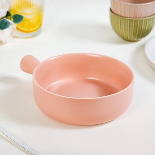 Peach Ceramic Bowl With Handle 700ml