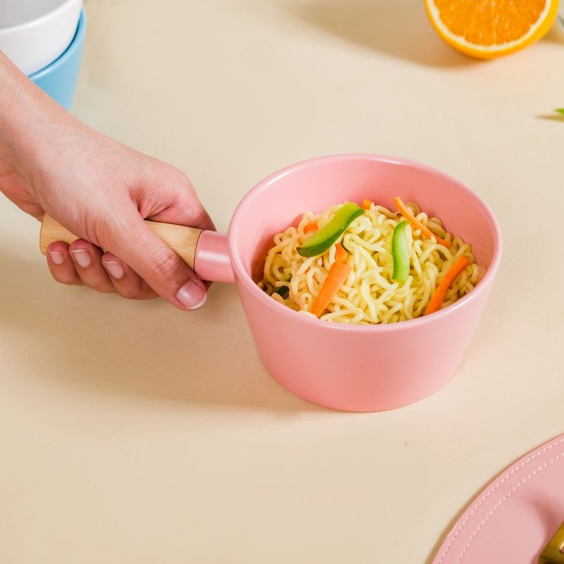 Bowl With Wooden Handle - Serving bowl, bowl with handle, ceramic bowl with handle, pink bowl