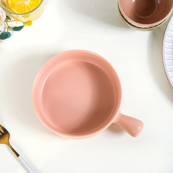 Peach Ceramic Bowl With Handle 700ml