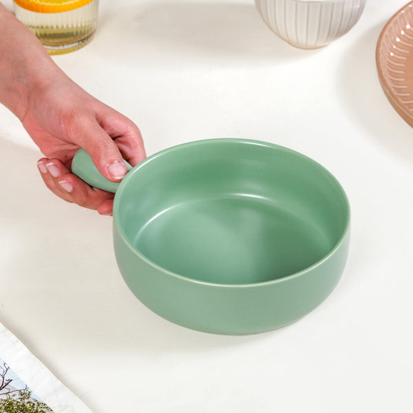 Ceramic Baking Bowl With Handle Sage Green 650ml