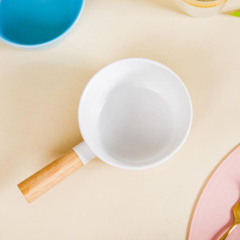 Ceramic Snack Bowl With Handle White 450 ml - snack bowl, soup bowl, noodle bowl, salad bowls, bowl for snacks, bowl with handle