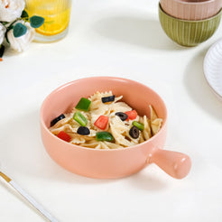 Peach Ceramic Bowl With Handle 700ml